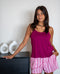 Women summer pajama set Fuchsia Top + Equal Fuchsia Stripes shorts